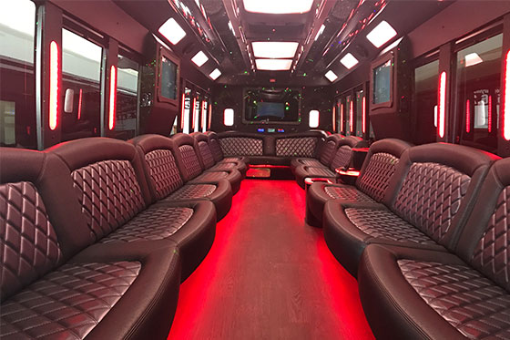 leather seats on a party bus